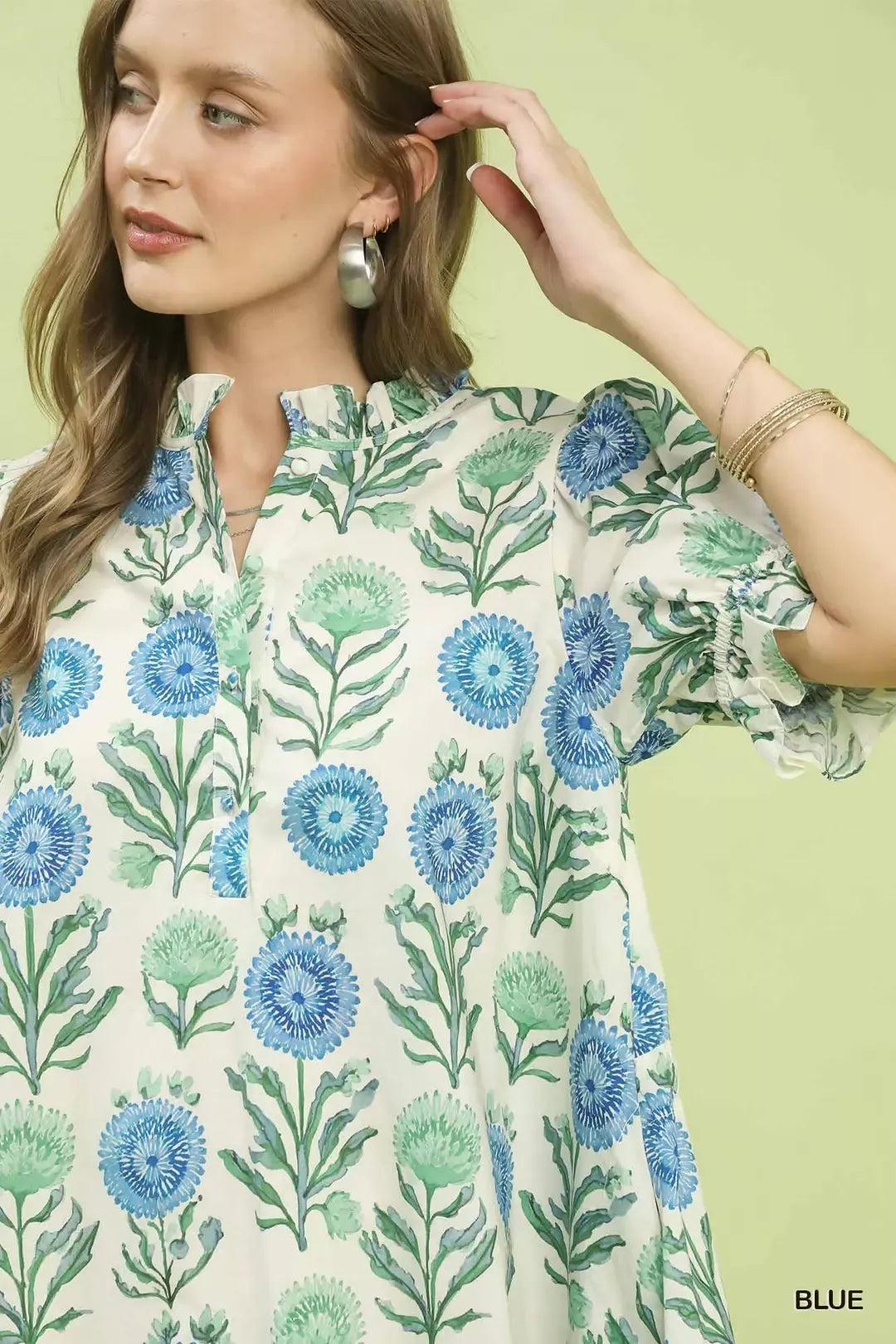 Floral Puff Sleeve Babydoll Dress with Side Pockets