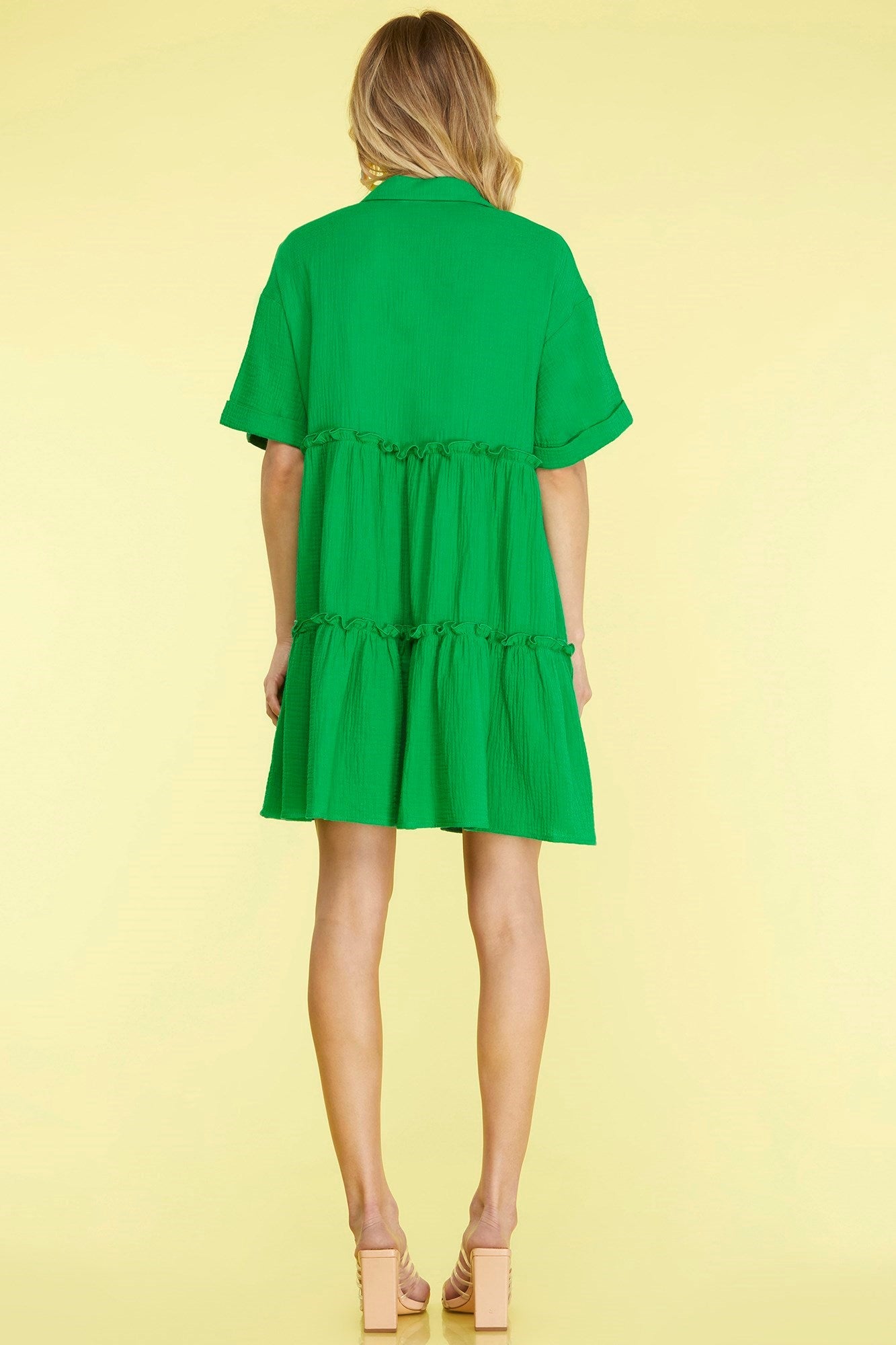 Full Size Button Front Frill Tiered Mini Dress Plus Size