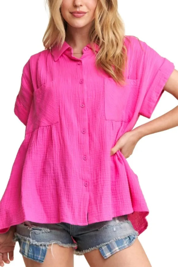 Button Down Solid Shirt W Pockets