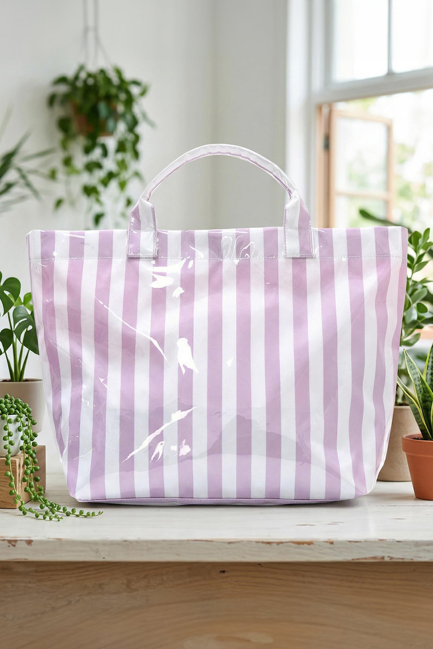Rainbow Glossy Striped Vinyl Large Tote Bag