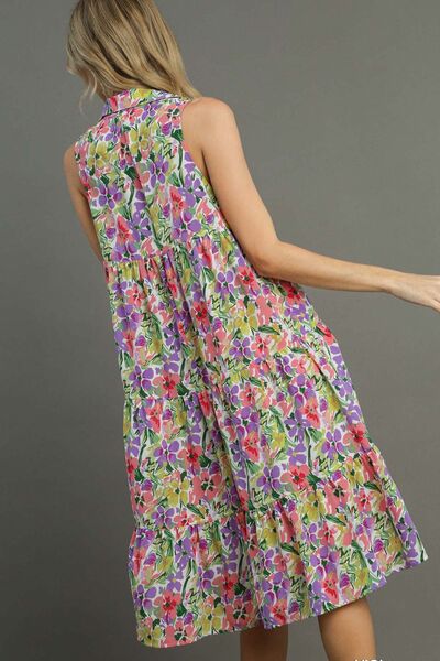 Full Size High-Low Hem Floral Sleeveless Tiered Dress Plus Size