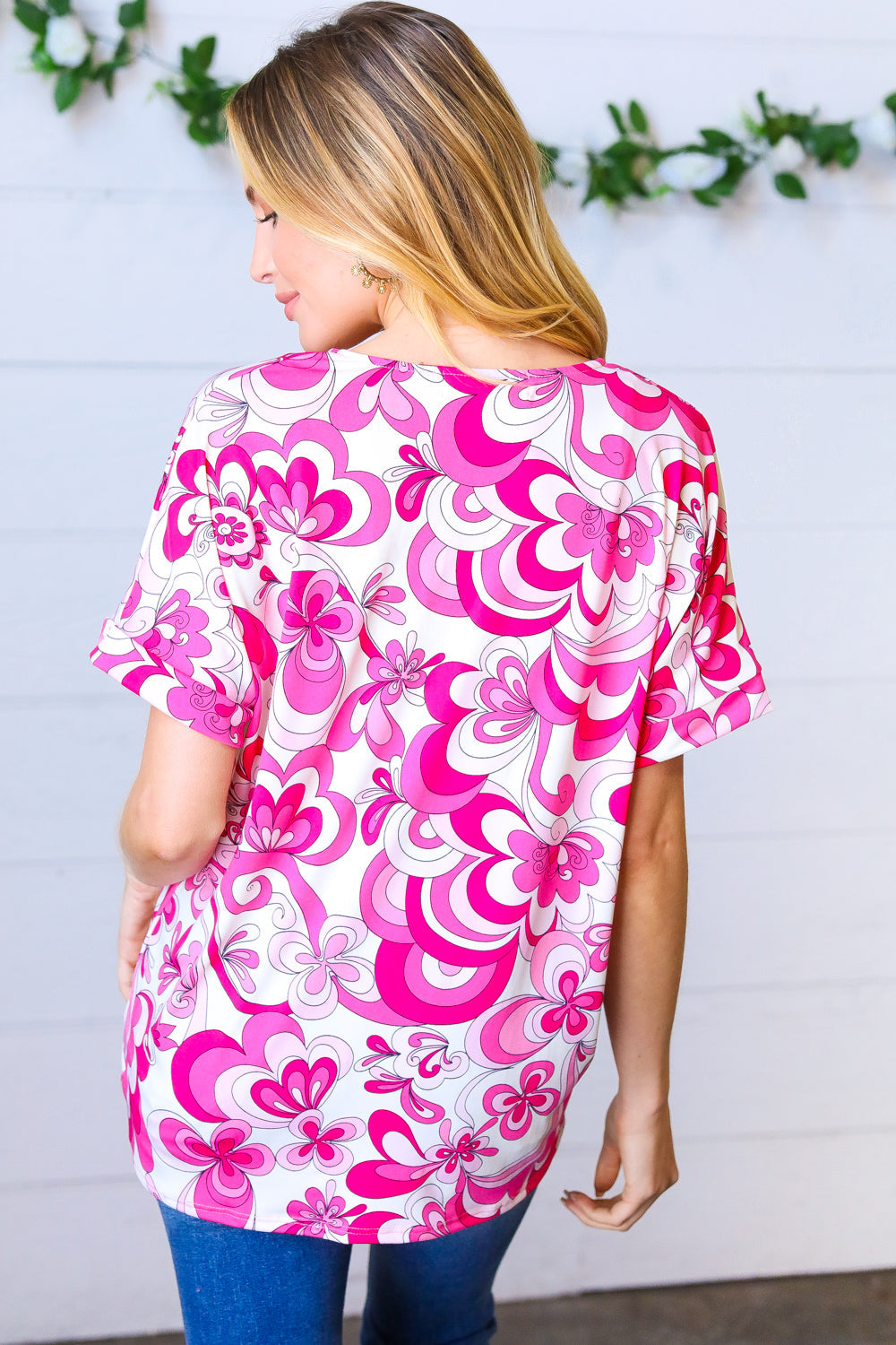 Geometric Floral V Neck Top
