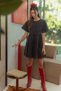 Mineral Washed Round Neck Short Sleeve Denim Dress