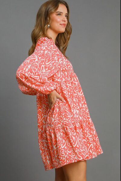Full Size Two Tone Print Balloon Sleeve Tiered Dress Plus Size
