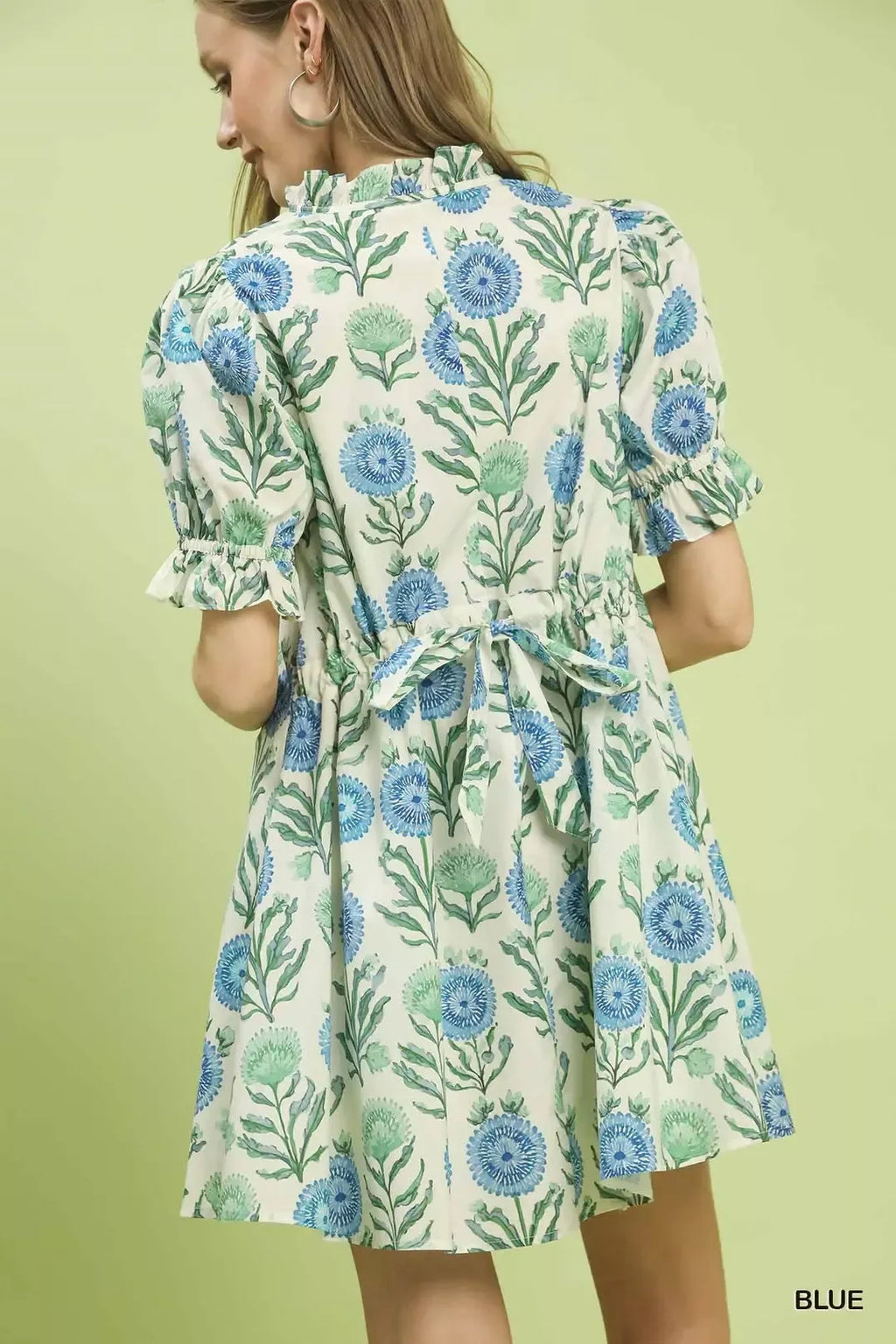 Floral Puff Sleeve Babydoll Dress with Side Pockets