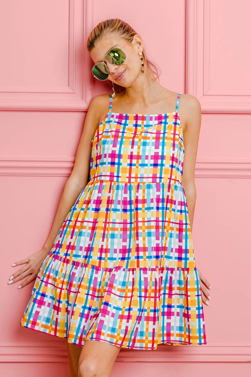 Multi Colors Plaid Sleeveless Sun Dress