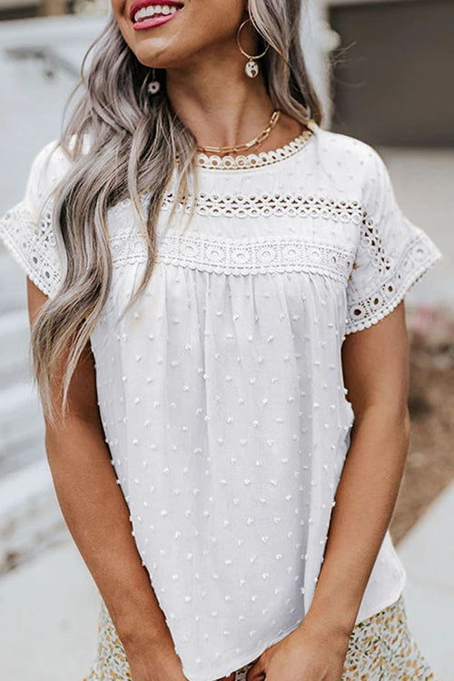 Lace Dot Short Sleeve Top - 4 Colors