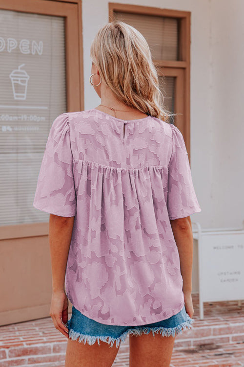 Floral Jacquard Short Sleeve Top - 6 Colors