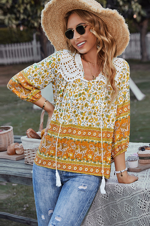 Lace Boho Print Top - 3 Colors
