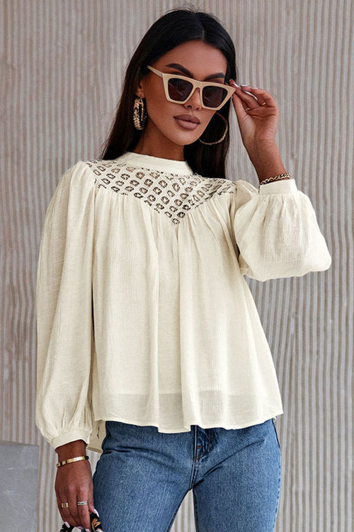 Lace Balloon Long Sleeve Top - 6 Colors