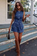 Denim Sleeveless Two-Piece Suit