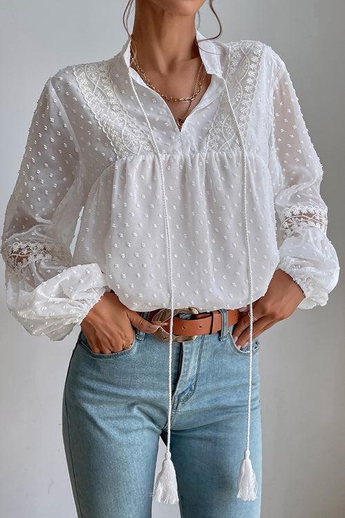 Lace Swiss Dot Long Sleeve Top - 4 Colors