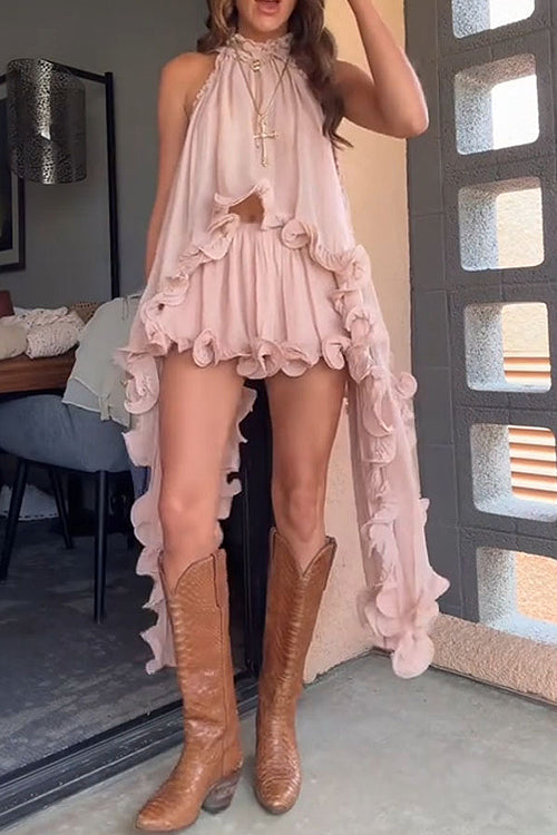 Ruffled Sleeveless Chiffon Suit - 6 Colors