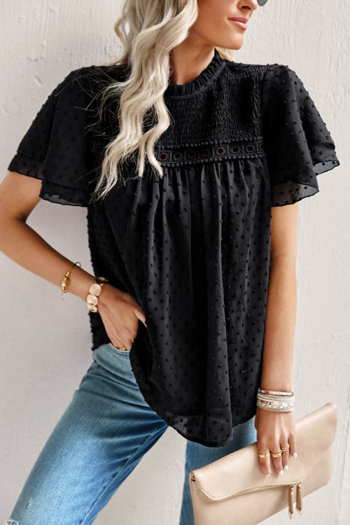 Swiss Dot Lace Short Sleeve Top - 4 Colors