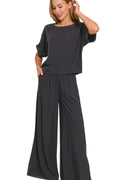 Round Neck T-Shirt and Wide Leg Pants Set
