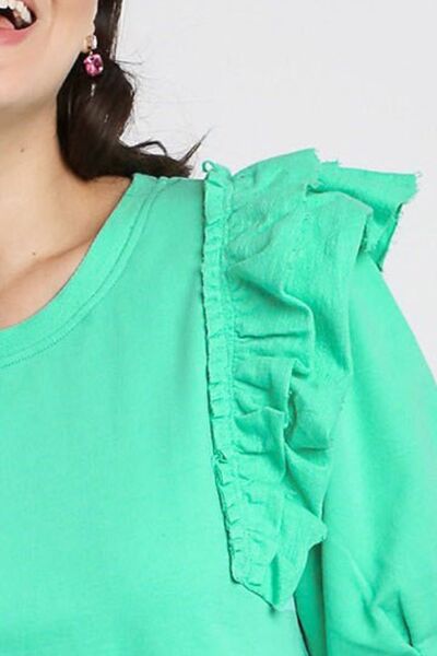 Full Size French Terry Ruffles Sleeve with Pleats Plus Size
