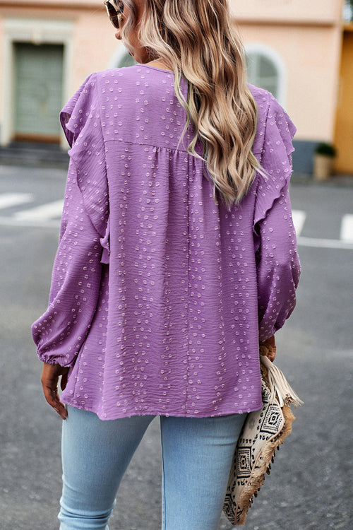 Swiss Dot Lace Ruffled Long Sleeve  Top - 5 Colors