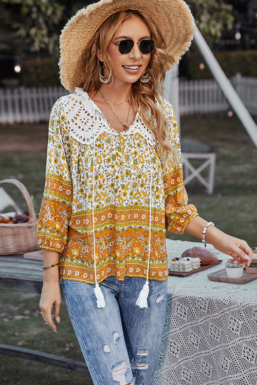 Lace Boho Print Top - 3 Colors