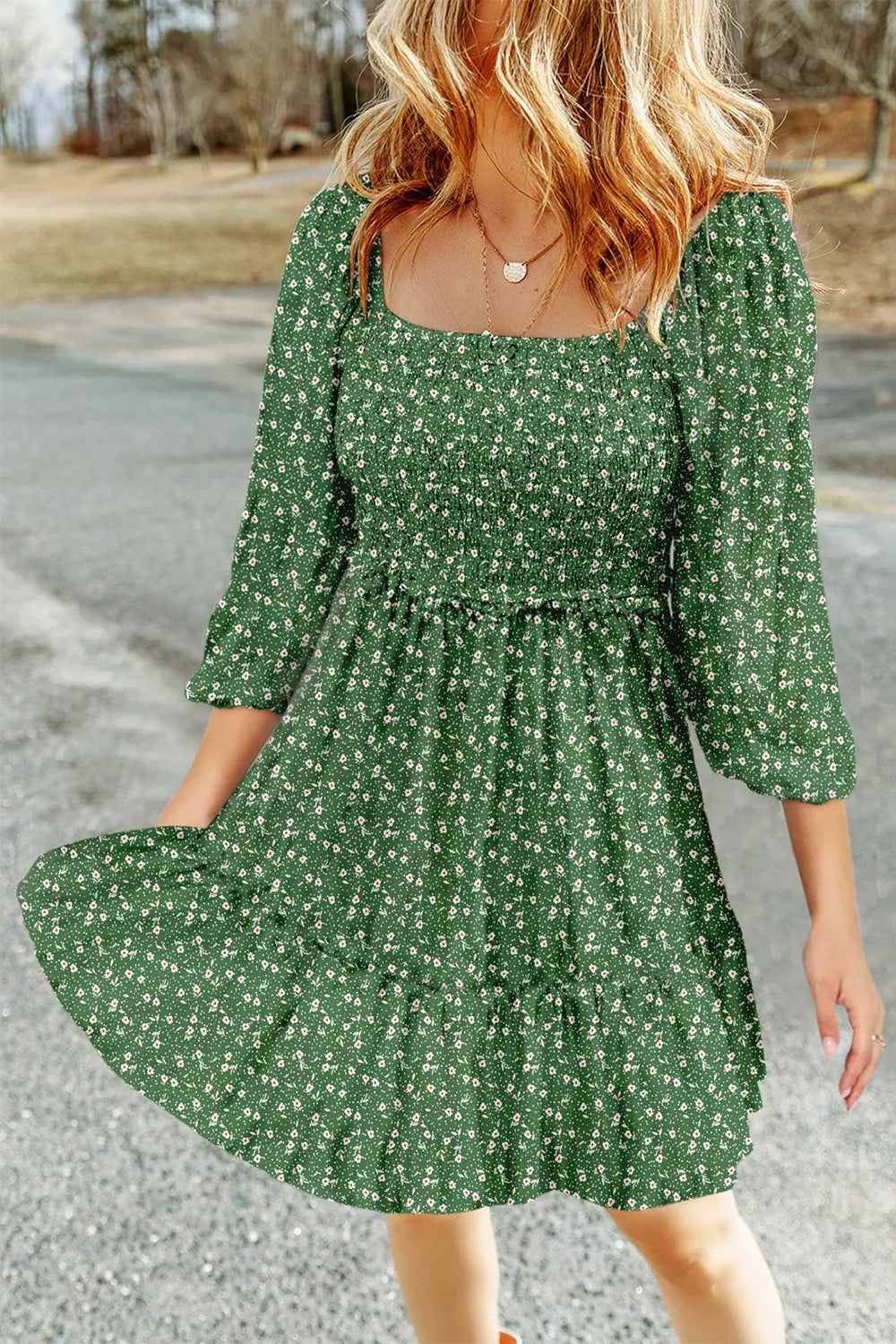 Floral Print Smocked Mini Dress