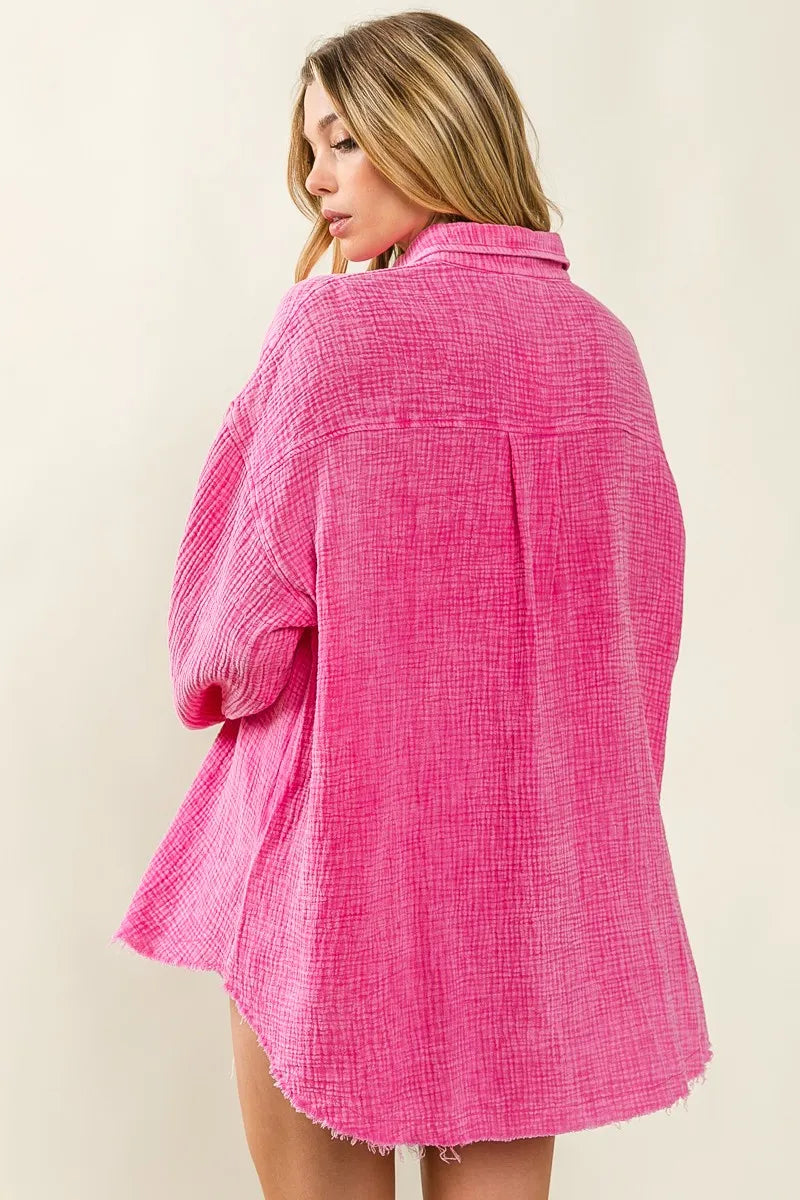 Raw Edge Detailed Mineral Washed Loose Fit Shirt