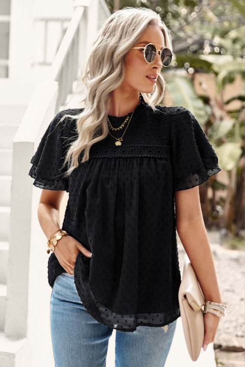 Swiss Dot Lace Short Sleeve Top - 4 Colors