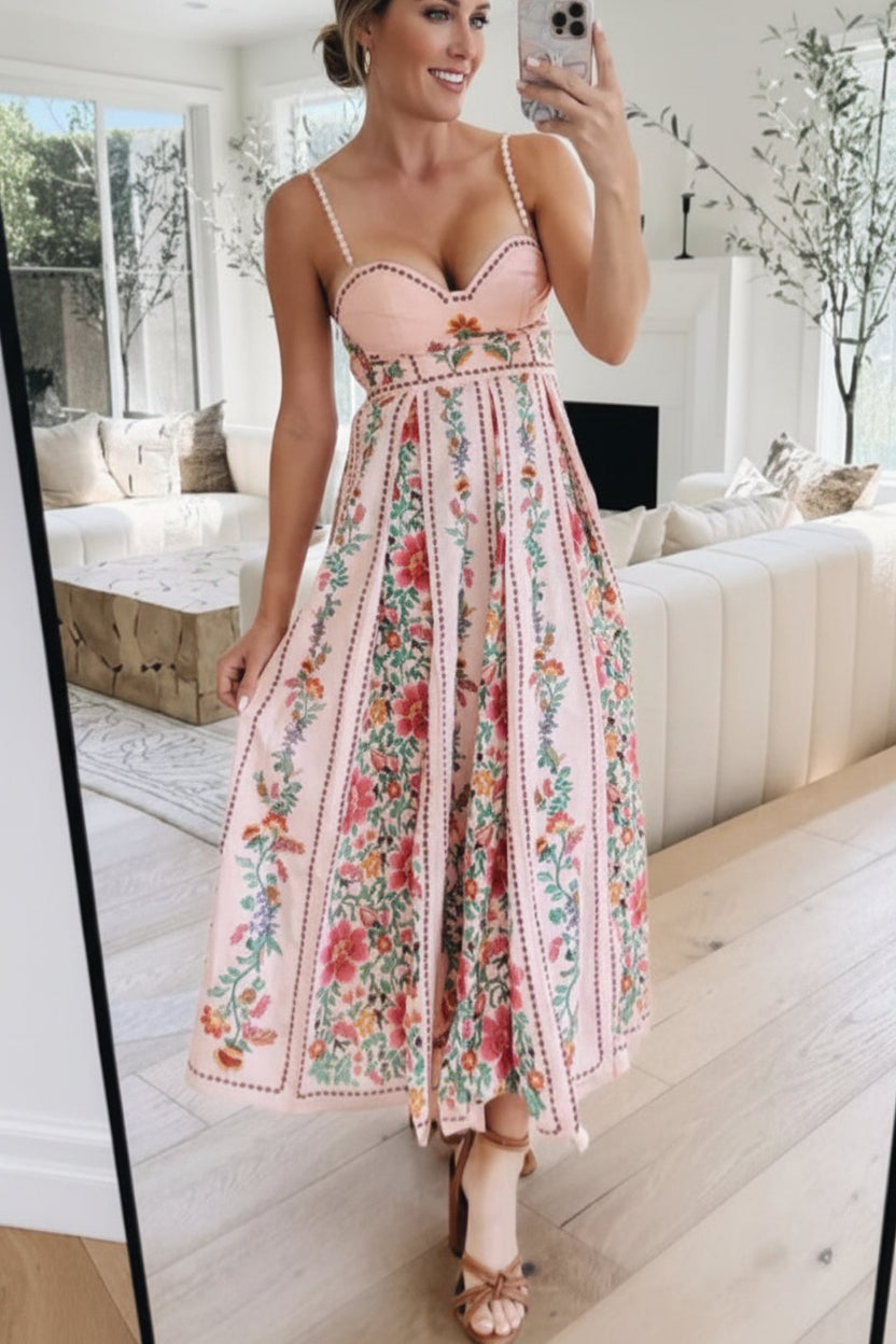 Floral Print Sweetheart Neck Cami Dress