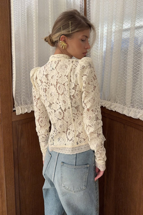 Frog Button Lace Long Sleeve Top - 3 Colors