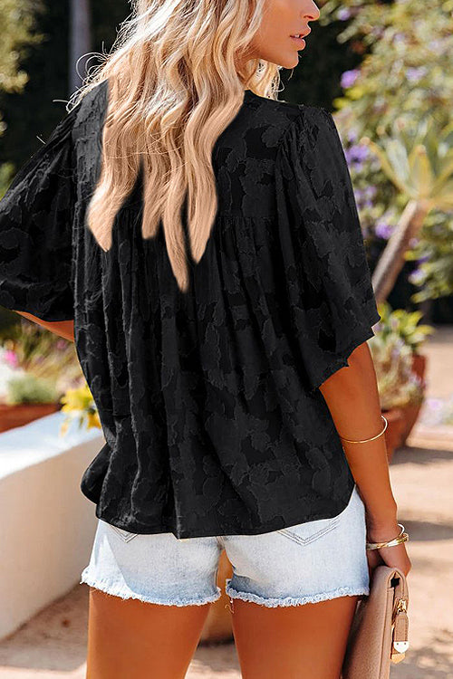 Floral Jacquard Short Sleeve Top - 6 Colors