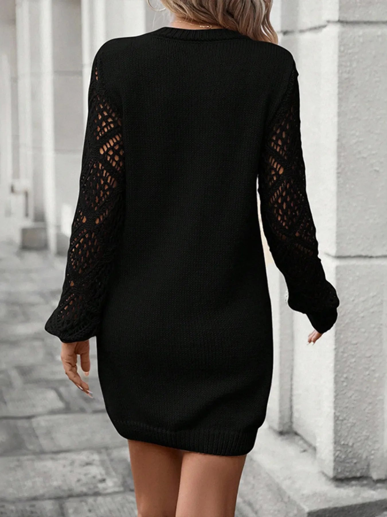V-Neck Hollow Out Sleeve Sweater Dress