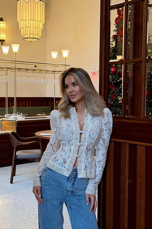 Frog Button Lace Long Sleeve Top - 3 Colors