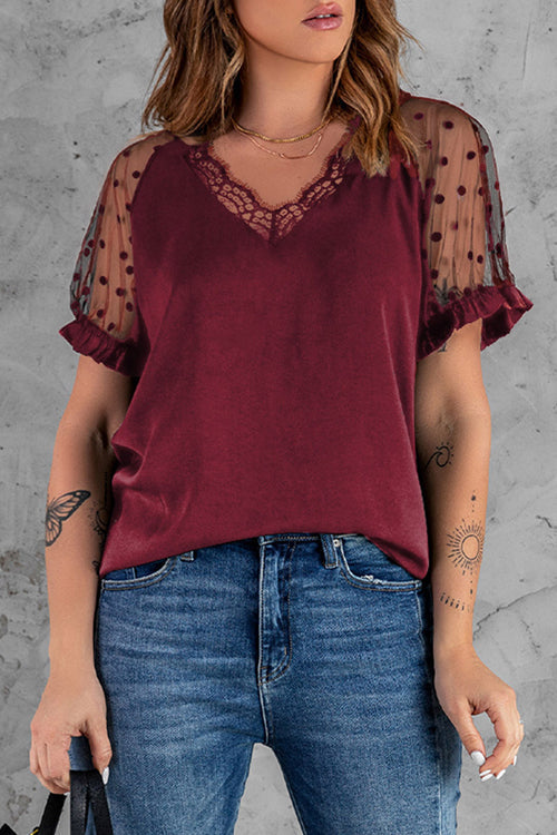 Sheer Dot Tulle Short Sleeve Top - 4 Colors