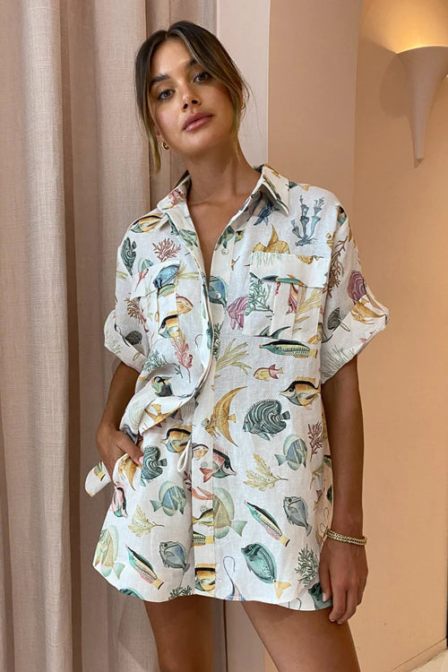 Boho Print Short Sleeve Suit