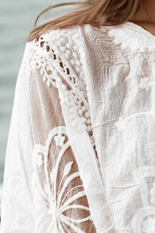Lace Embroidery Short Sleeve Top - 5 Colors