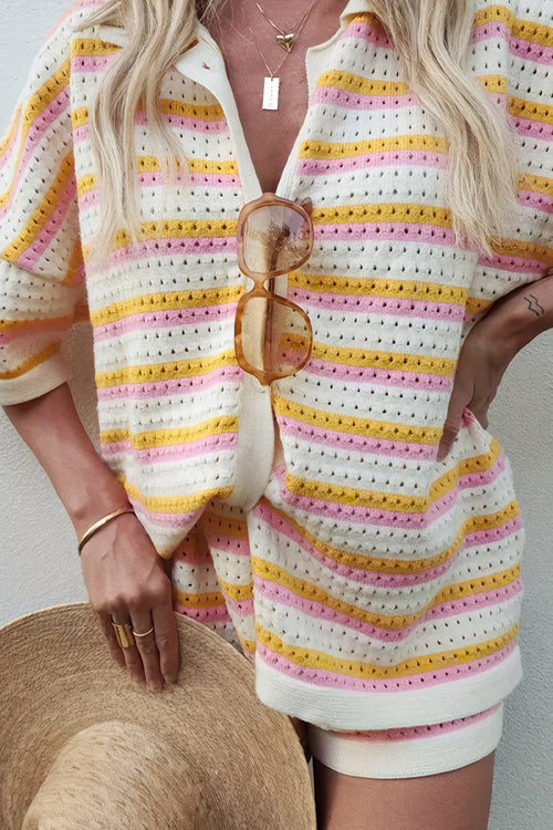 Striped Short Sleeve Knit Set