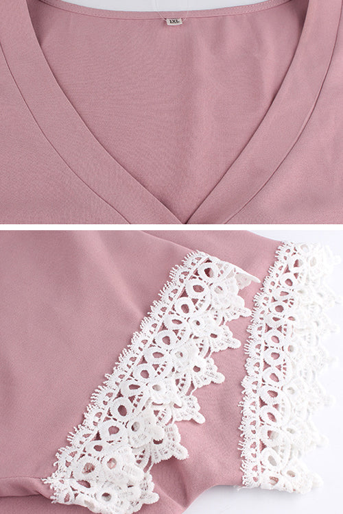 Pink Lace Sleeve Oversized Top