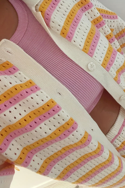 Striped Short Sleeve Knit Set