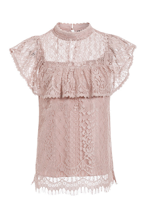 Lace Overlay Short Sleeve Top - 3 Colors