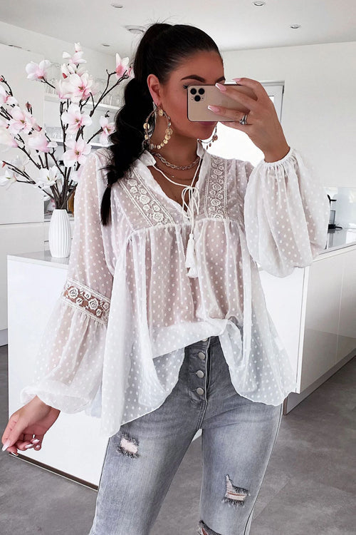 Swiss Dot Lace Long Sleeve Top