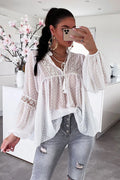 Swiss Dot Lace Long Sleeve Top