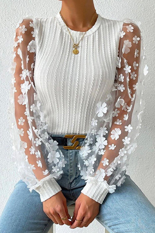 Flower Ribbed Knit Top - 4 Colors
