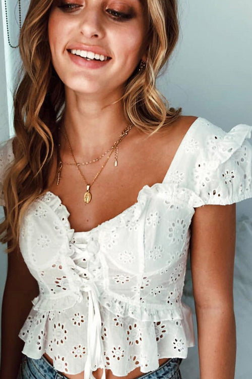 Lace Puff Sleeve Crop Top
