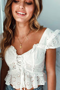 Lace Puff Sleeve Crop Top