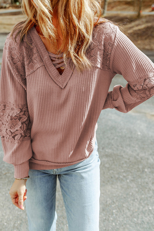 Lace Long Sleeve Knit Top - 2 Colors