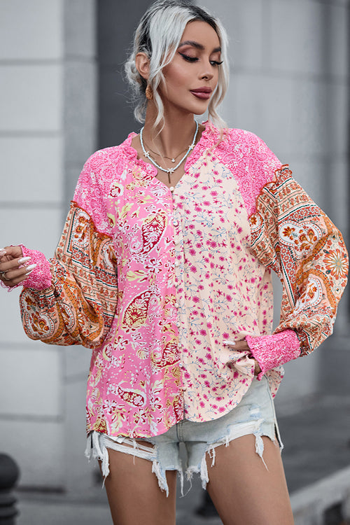 V-Neck Floral Print Long Sleeve Top