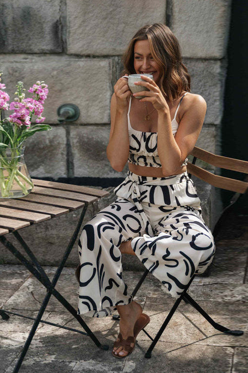 Print Sleeveless Wide-Leg Two-Piece Set