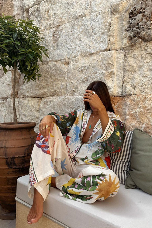 Print Long Sleeve Cotton Suit