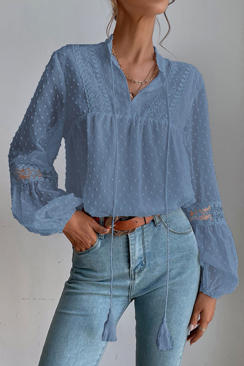 Lace Swiss Dot Long Sleeve Top - 4 Colors