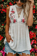 Lace Up Floral Embroidered Top