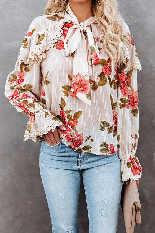 Lace Up Floral Print Top
