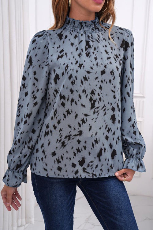 Print Smocked Long Sleeve Top
